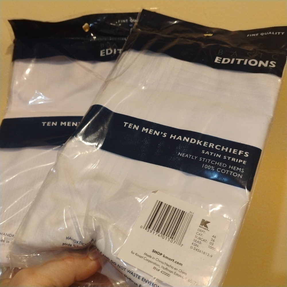 Vintage Lot of 2 Men's Handkerchief Packs – 20 PC. 100% Cotton & Cotton Blend C